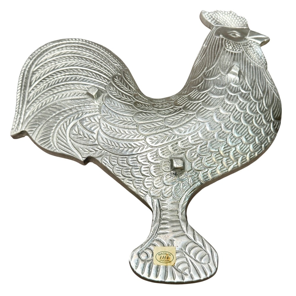Vintage Made in India 10" x 10"‎ Metal Rooster Serving Tray Dish - Picture 2 of 5